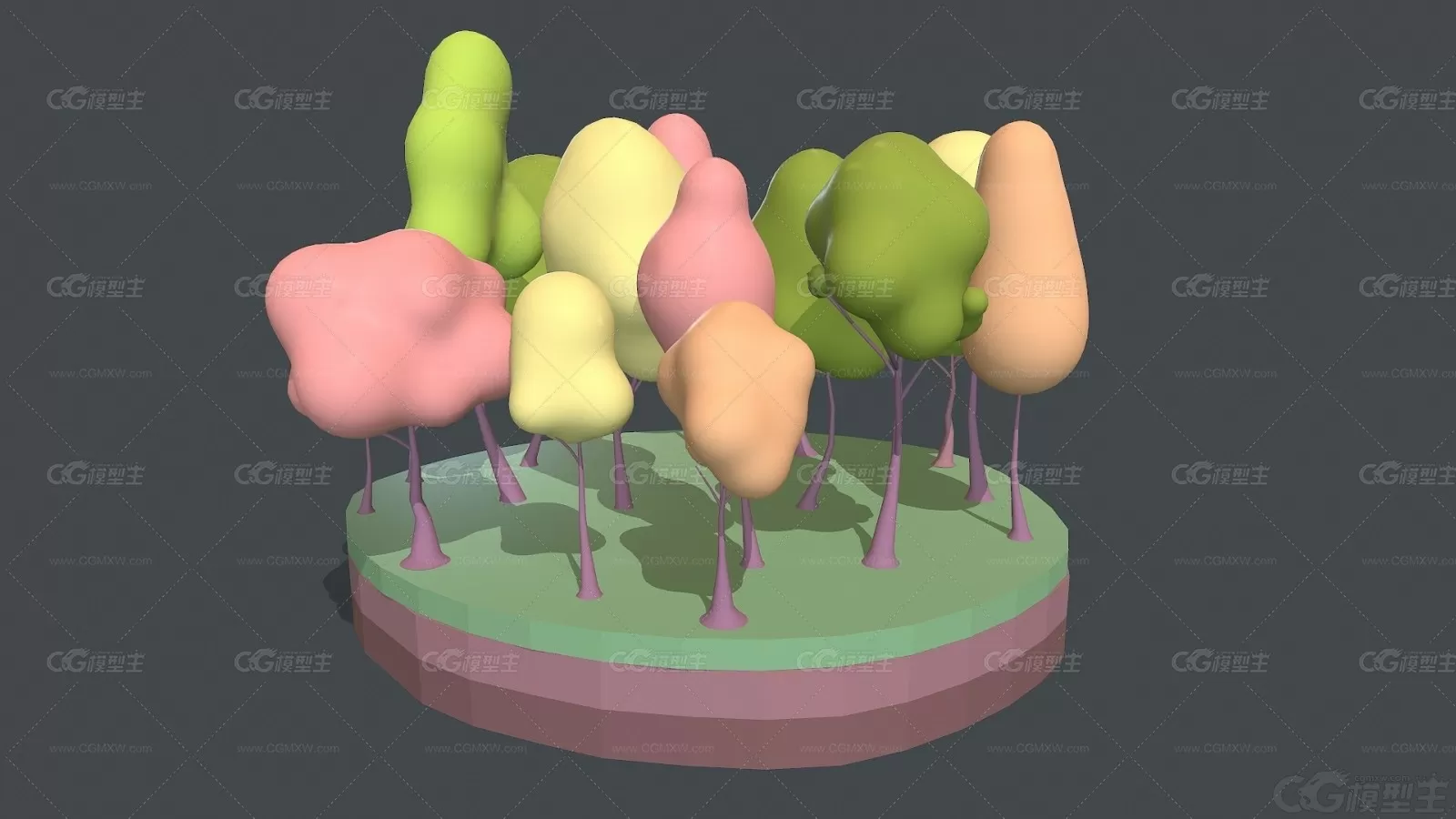 Q版可爱泡泡树Blender糖果色卡通胖版树木Lowpoly卡通3D模型-2