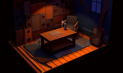卡通爵士音乐屋Blend音响设备C4D音响FBX创意声乐房间Lowpoly卡通3D模型