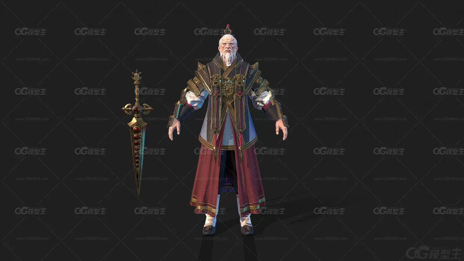 次时代写实 三国 古代将军 武将 老将军 军师 谋士战士 姜子牙国风角色3D模型-1