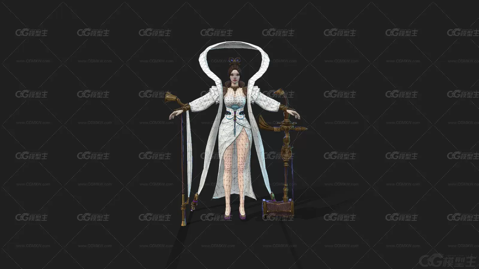 次世代古装女性角色 二胡仙女 歌女 歌姬 舞姬 古装美女 琴师3D模型-2