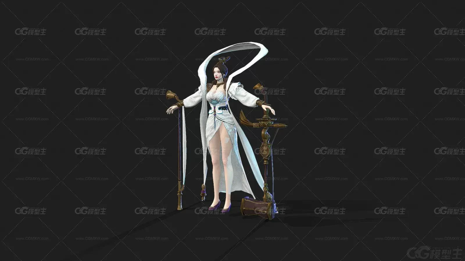 次世代古装女性角色 二胡仙女 歌女 歌姬 舞姬 古装美女 琴师3D模型-4