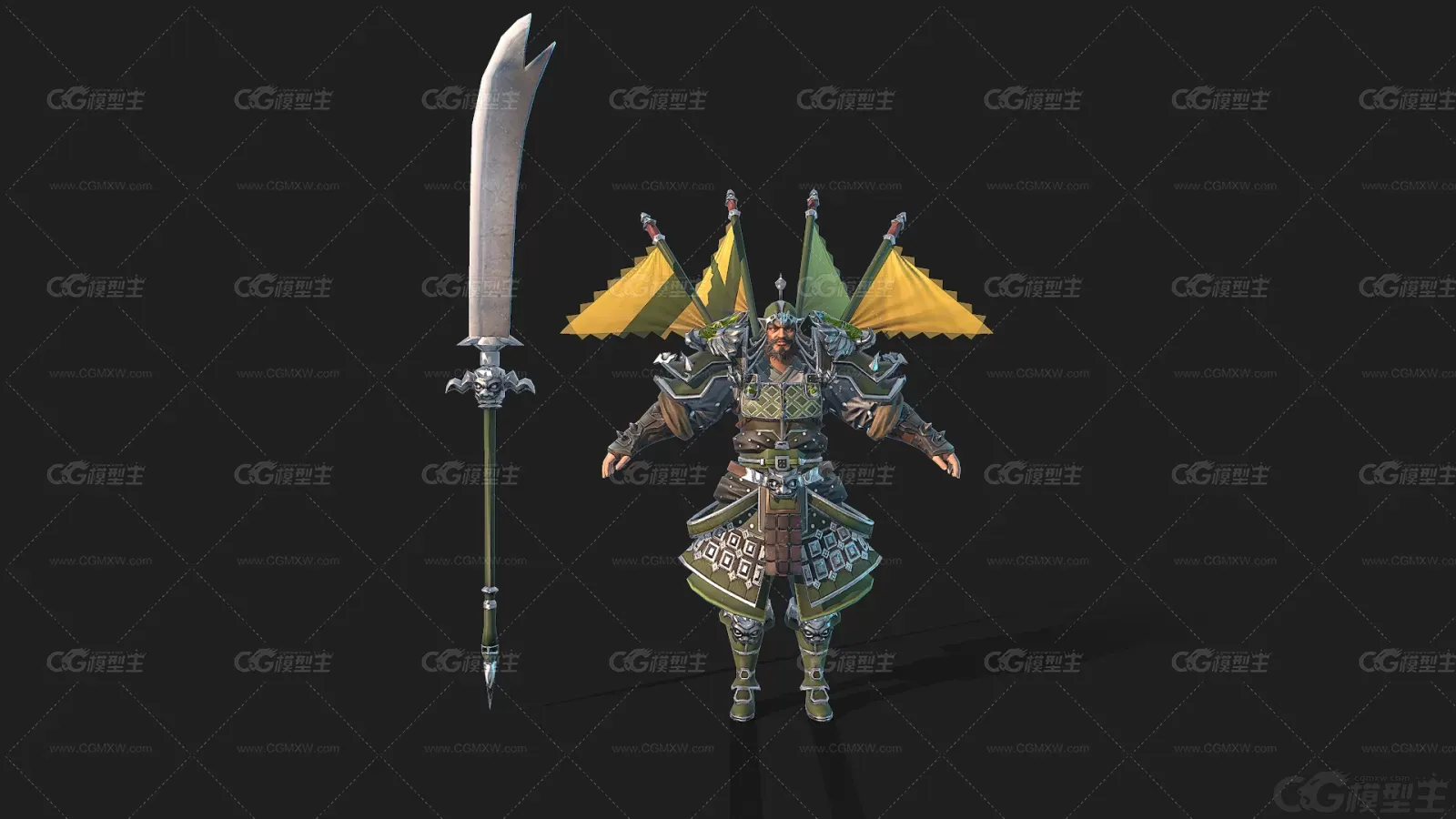 次时代写实古装旗令官 武官 三国 古代将军 武将 战士 国风角色 盔甲将军 3D模型-1
