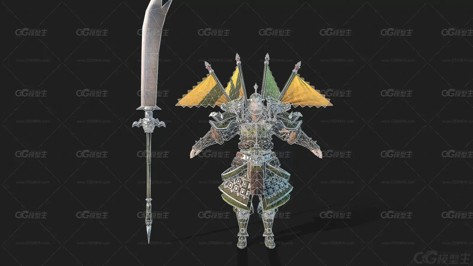 次时代写实古装旗令官 武官 三国 古代将军 武将 战士 国风角色 盔甲将军 3D模型-2