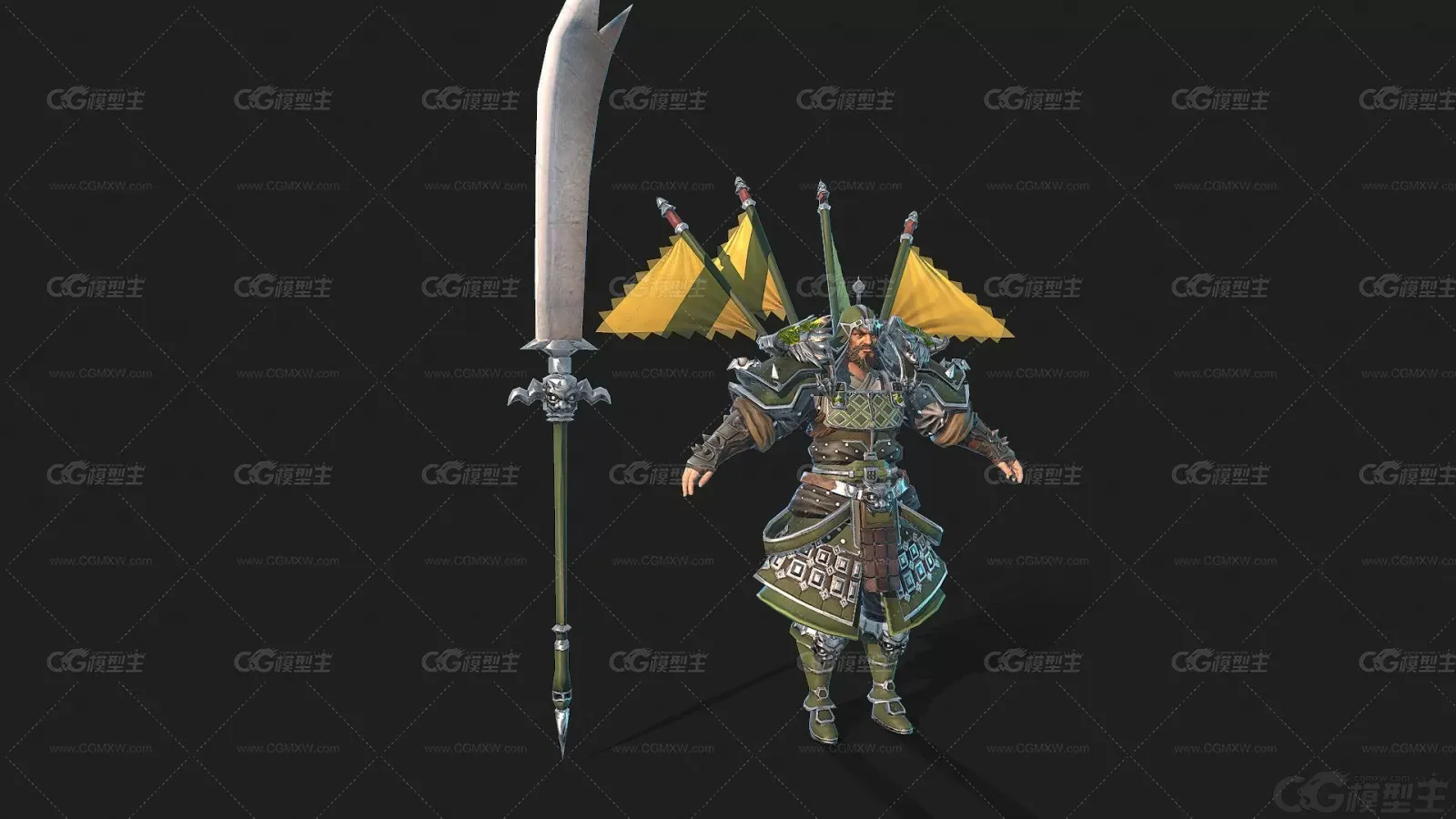 次时代写实古装旗令官 武官 三国 古代将军 武将 战士 国风角色 盔甲将军 3D模型-3
