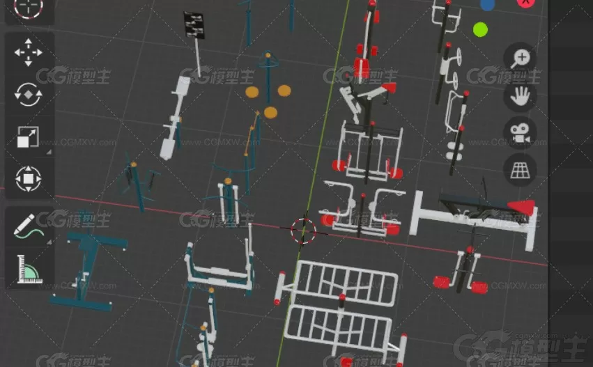 卡通健身设备C4D公园乐园休闲运动设施 健身器材Lowpoly卡通3D模型-2