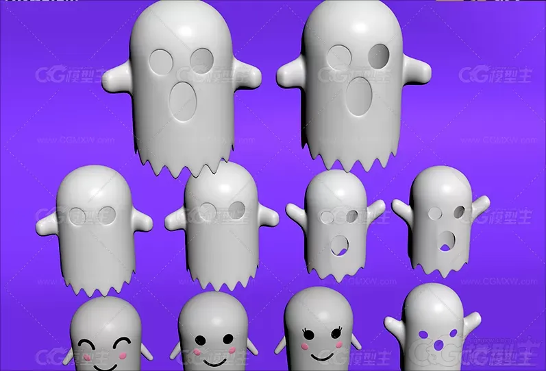 10款 可爱卡通幽灵模型C4D鬼魂魄万圣节Lowpoly卡通3D模型-1