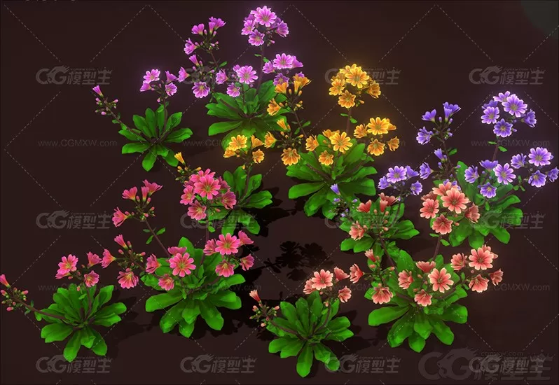 卡通 鲜艳花卉C4D鲜花模型Blender多种颜色植物Lowpoly卡通3D模型-1