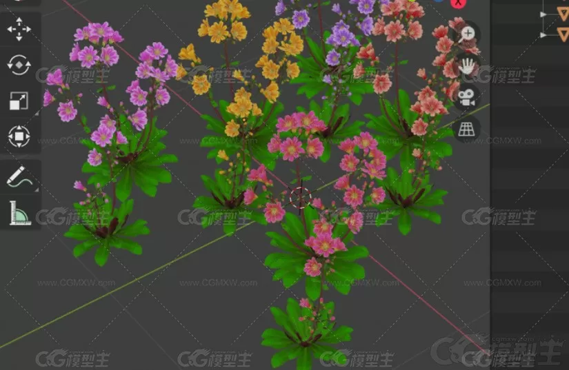 卡通 鲜艳花卉C4D鲜花模型Blender多种颜色植物Lowpoly卡通3D模型-3