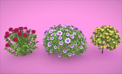 卡通风格花团花圃C4D模型Blender花园绿植鲜花植物Lowpoly卡通3D模型