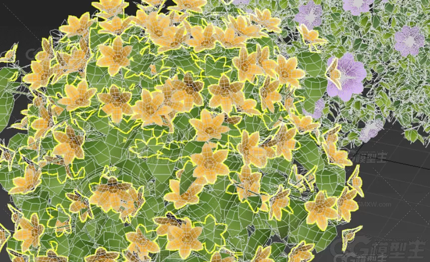 卡通风格花团花圃C4D模型Blender花园绿植鲜花植物Lowpoly卡通3D模型-2