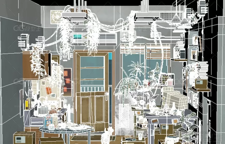 卡通 机器人实验室场景Blend厨房科学研究室Lowpoly卡通3D模型-3