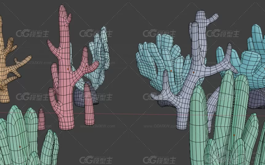 海洋资产包Blend模型C4D植物珊瑚海花草海星岩石Lowpoly卡通3D模型-3
