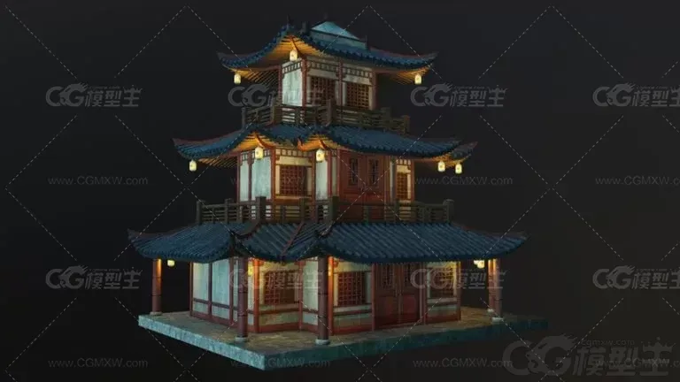 古代建筑 中国风建筑 古楼 阁楼 城楼 楼亭3d模型-1