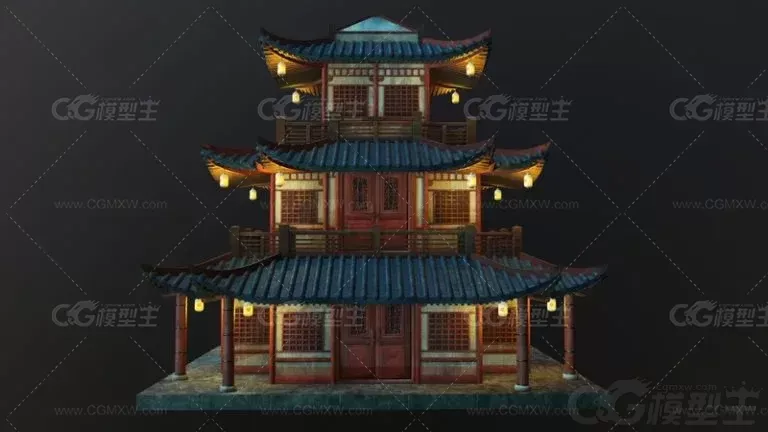 古代建筑 中国风建筑 古楼 阁楼 城楼 楼亭3d模型-2