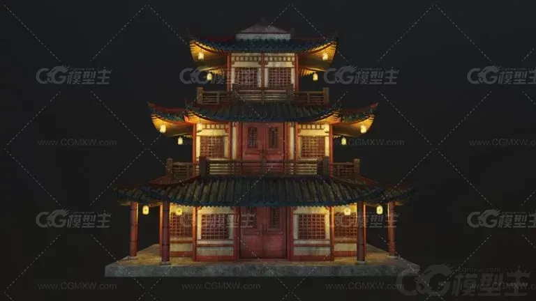 古代建筑 中国风建筑 古楼 阁楼 城楼 楼亭3d模型-3