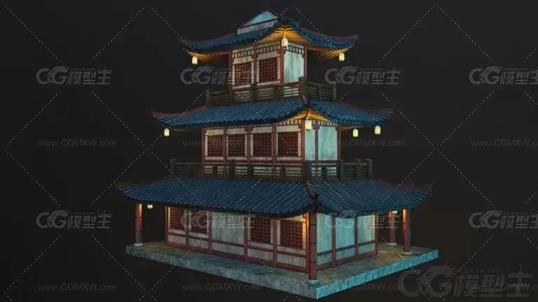 古代建筑 中国风建筑 古楼 阁楼 城楼 楼亭3d模型-4