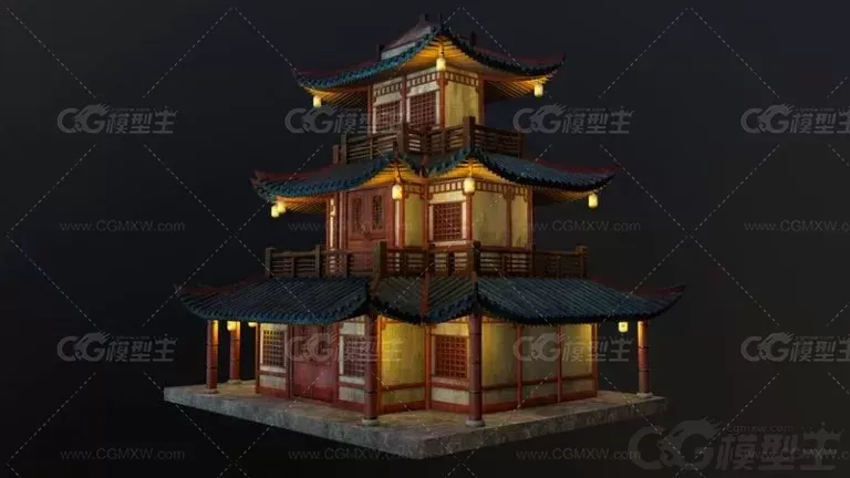 古代建筑 中国风建筑 古楼 阁楼 城楼 楼亭3d模型-5