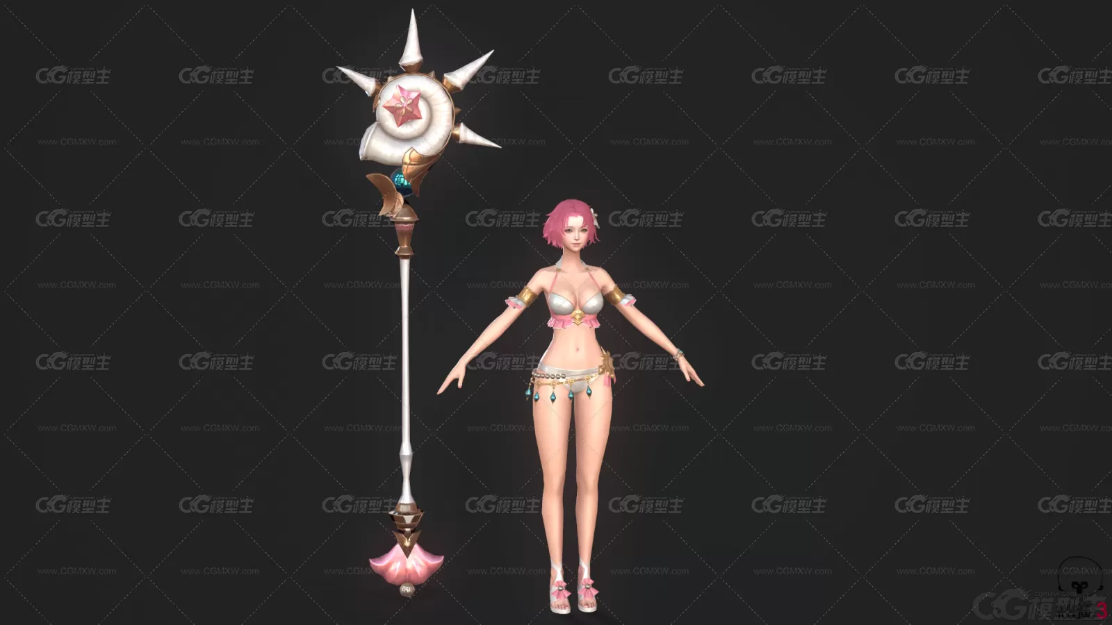 OverHit-Frey 法师 女武士 女巫 女祭司 女仙女神 法杖次时代游戏角色3D分模型-1