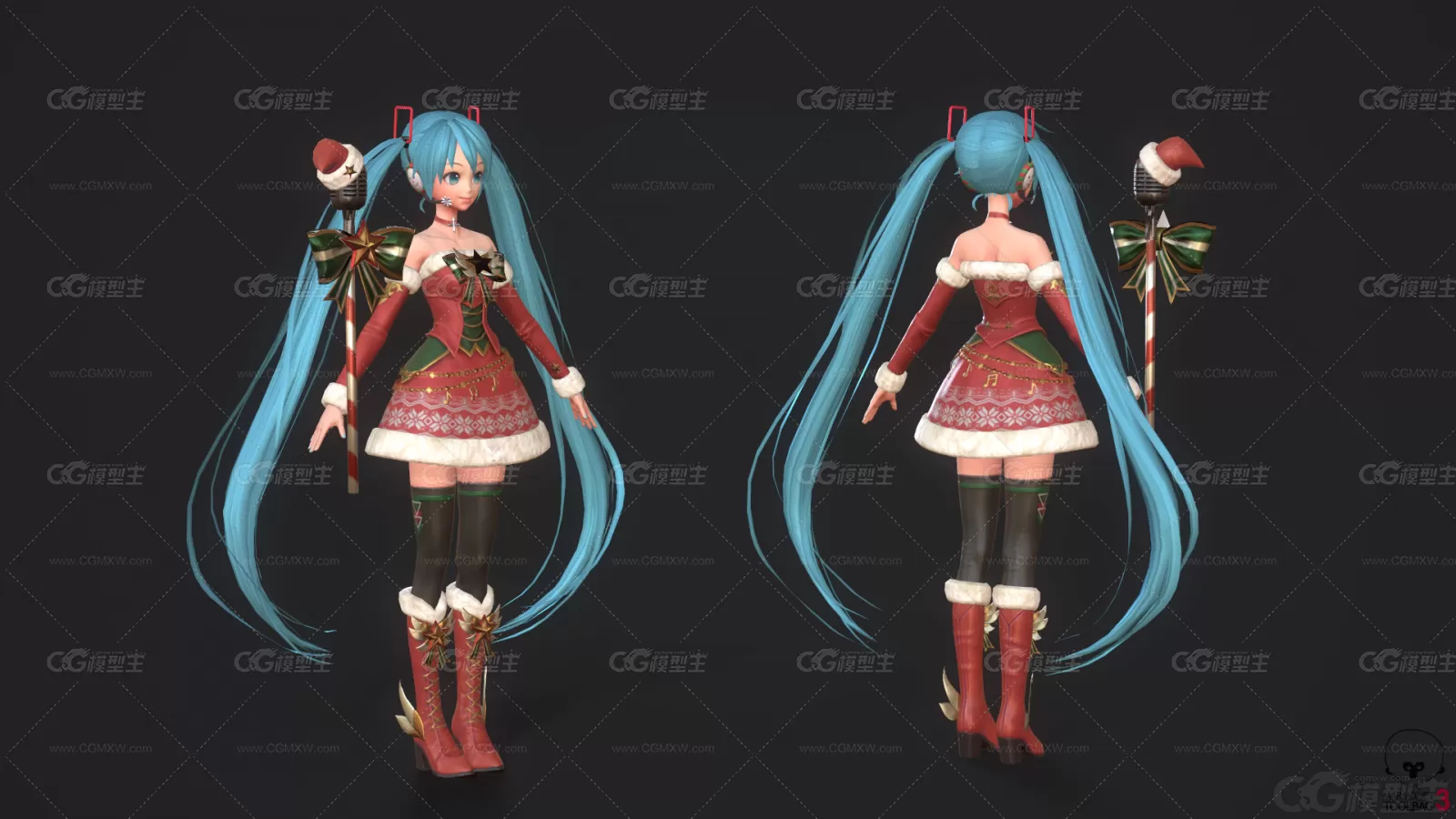 OverHit-Miku_Christmas知音 扎马尾美女 小萝莉 妙音女孩音乐女郎 美少女歌手3D模型-1