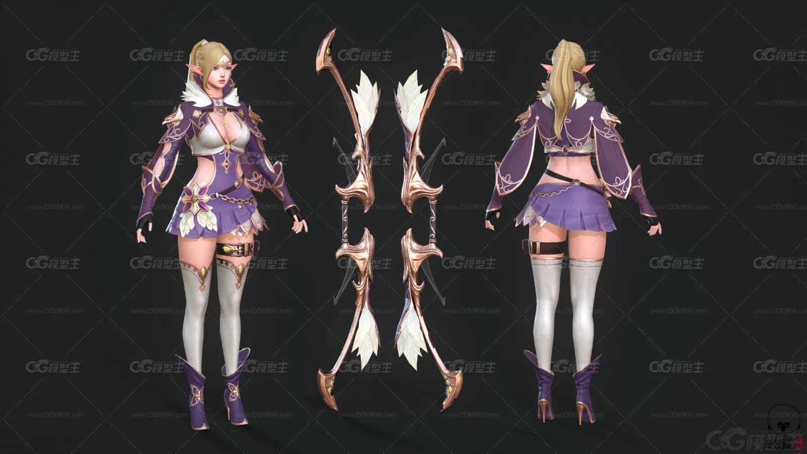 Overhit-Seris 精灵女箭客 美女战士 女神 美少女战士 武士3D模型-1