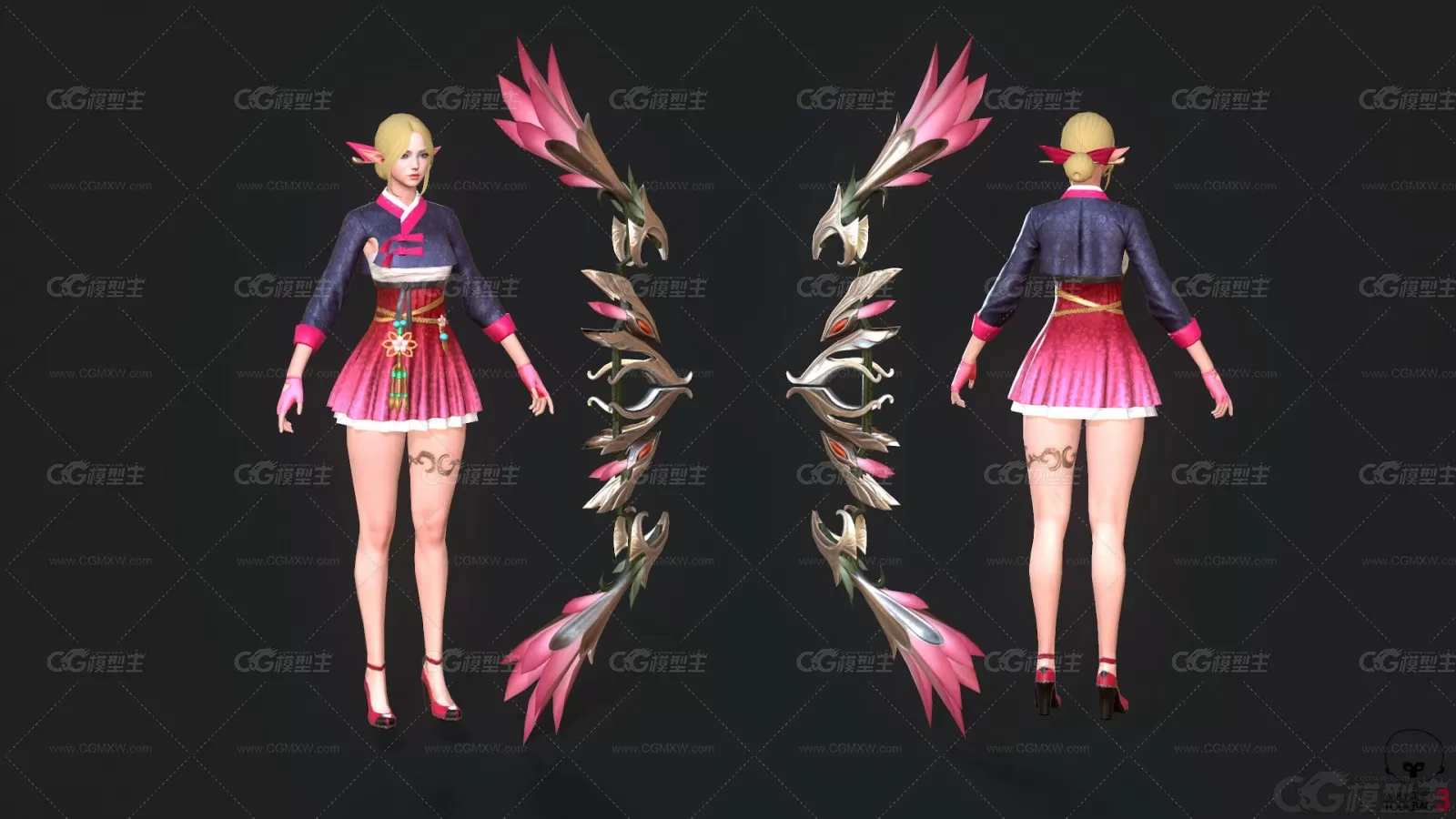 Overhit-Seris_NewYear 樱花裙子弓箭手 美女战士 女神 美少女战士 武士3D模型-1