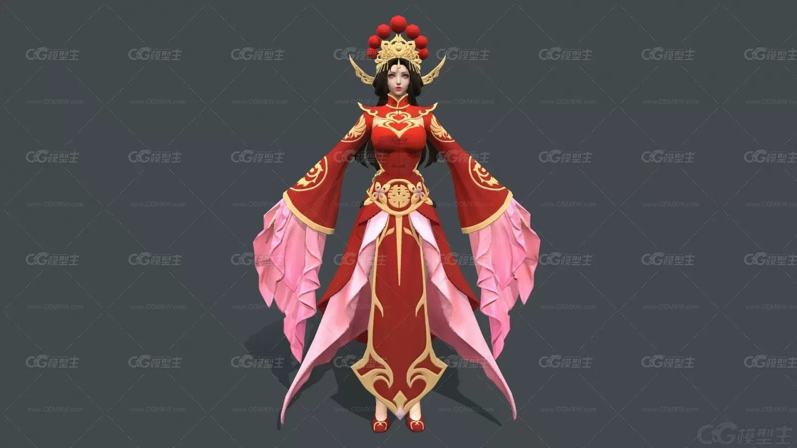 次时代哥古代新娘时装 新娘装 美新娘 新婚 结婚 凤冠 喜庆 小萝莉一生所爱皮肤王者3D-1
