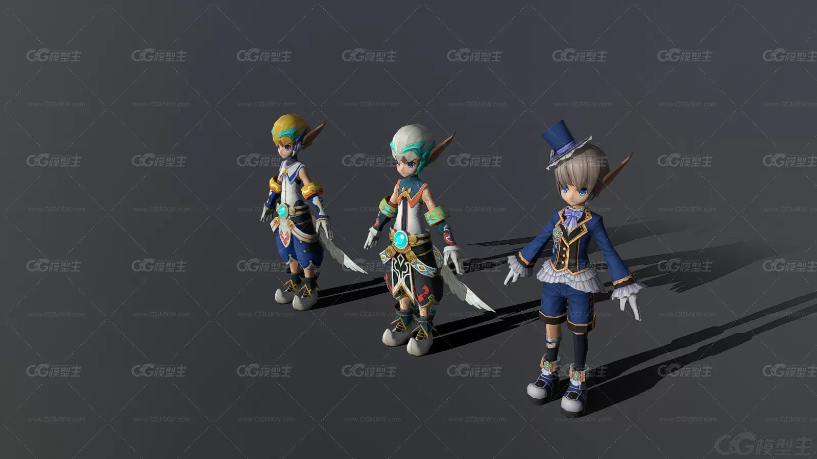 二次元可爱天使小男孩 小正太 小帅哥 战士 法师 魔法师 小精灵3D模型-4