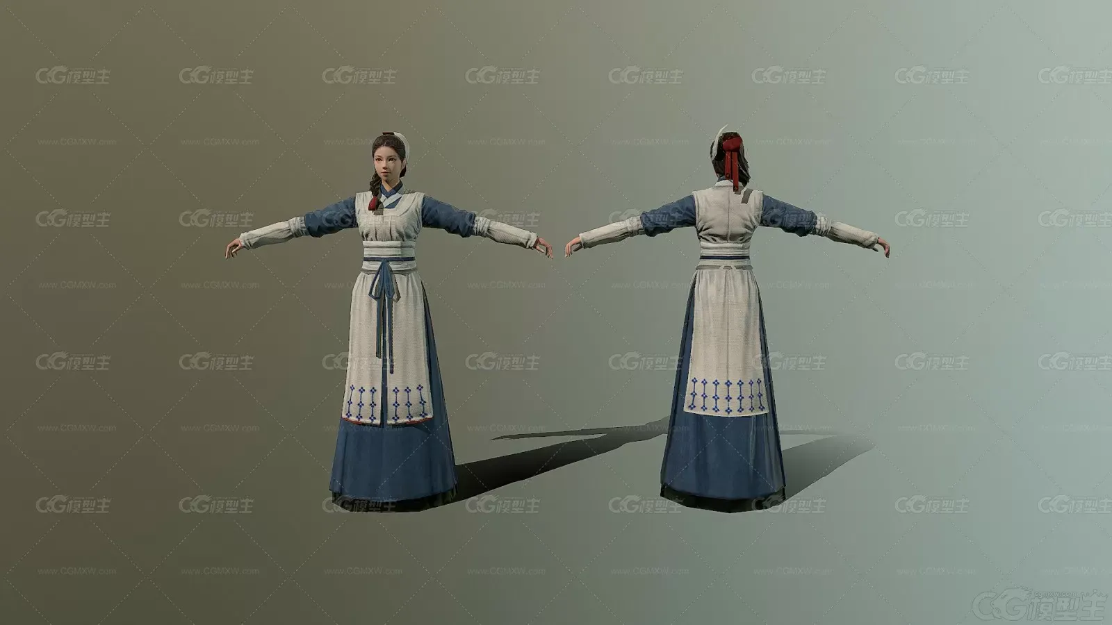 MJ npc 国风 古装 女孩 女仆人 佣人 奴仆 奴婢 下人3D模型-2
