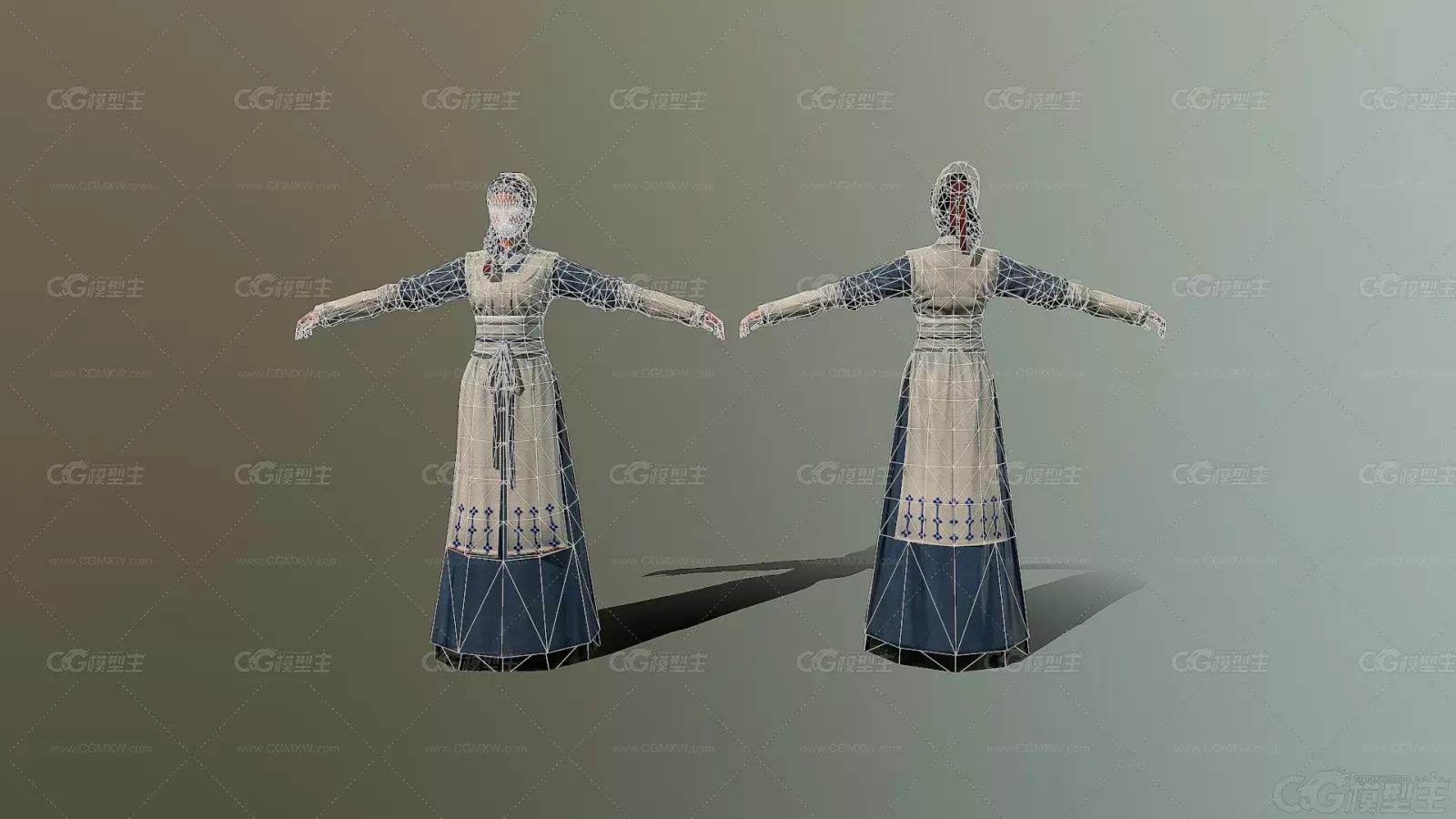 MJ npc 国风 古装 女孩 女仆人 佣人 奴仆 奴婢 下人3D模型-3