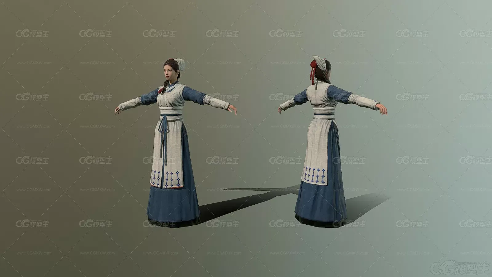 MJ npc 国风 古装 女孩 女仆人 佣人 奴仆 奴婢 下人3D模型-4