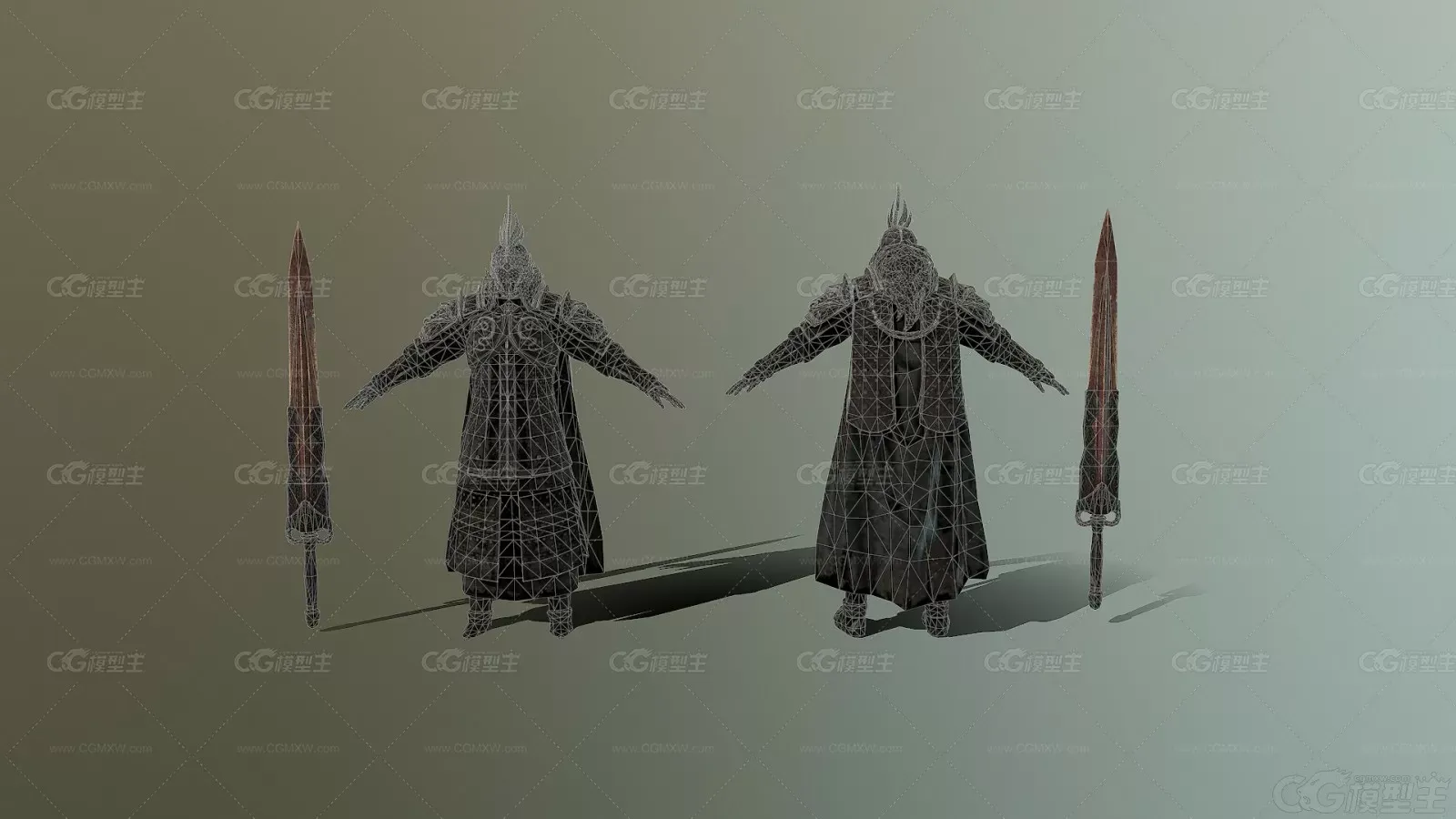 MJ npc 国风 古装 傀儡 守卫 黑甲士兵 黑甲战士3D模型-3