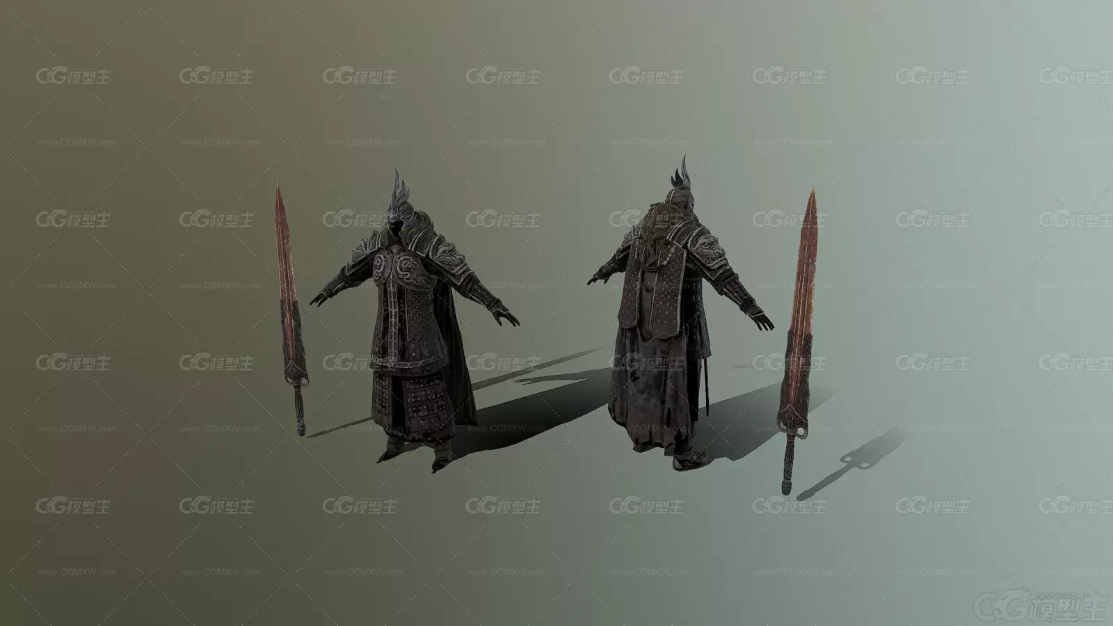 MJ npc 国风 古装 傀儡 守卫 黑甲士兵 黑甲战士3D模型-4