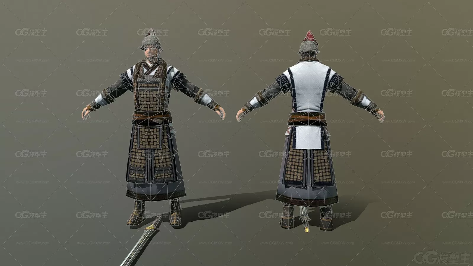 MJ 国风 npc 古装 男守卫 元朝士兵 护卫 古代战士 侍卫 近卫兵 将军 3D模型-3