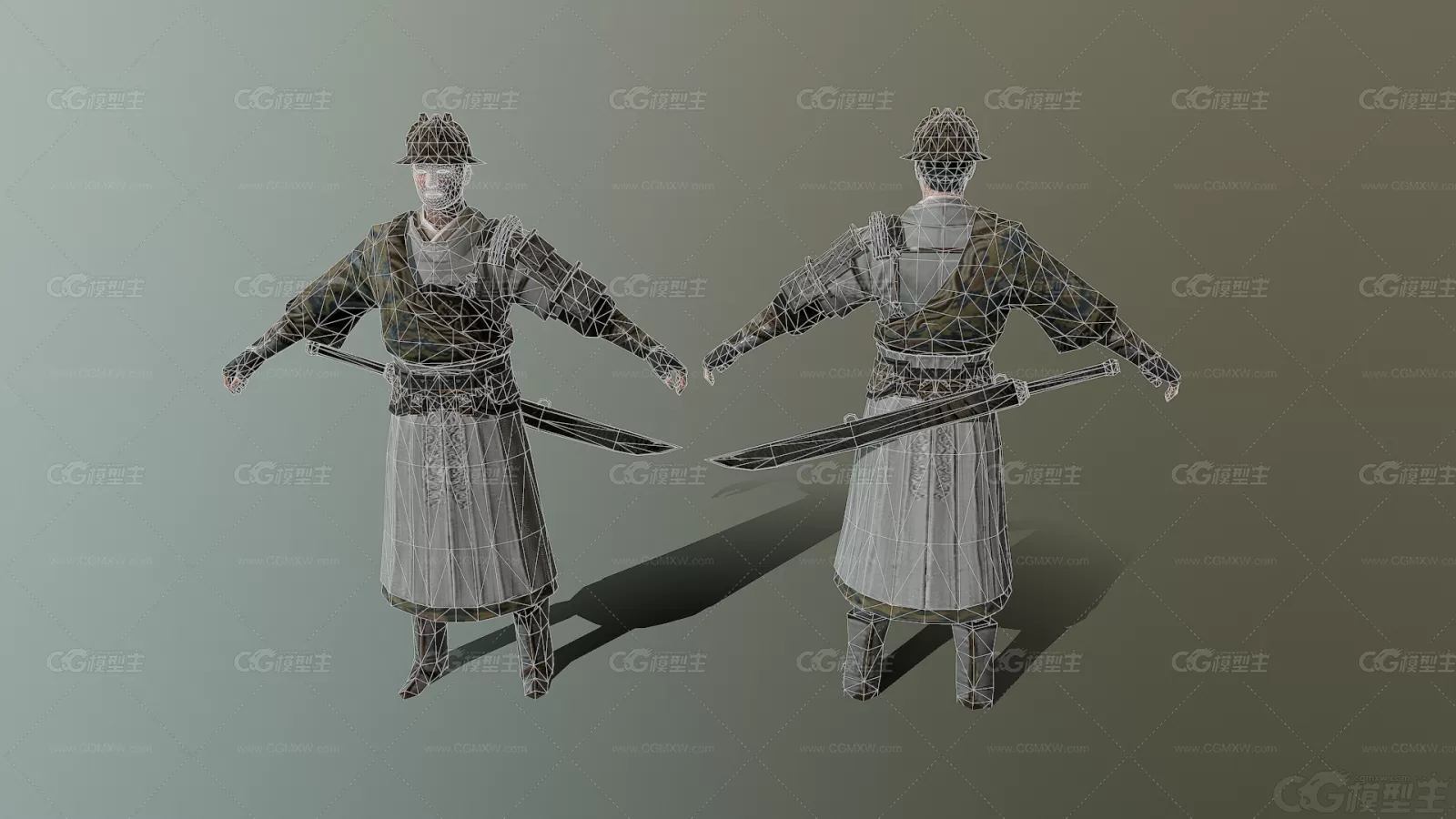 MJ 国风 npc 古装 男 侍卫 捕快 锦衣卫 护卫 将士 武士 甲士3D模型-3