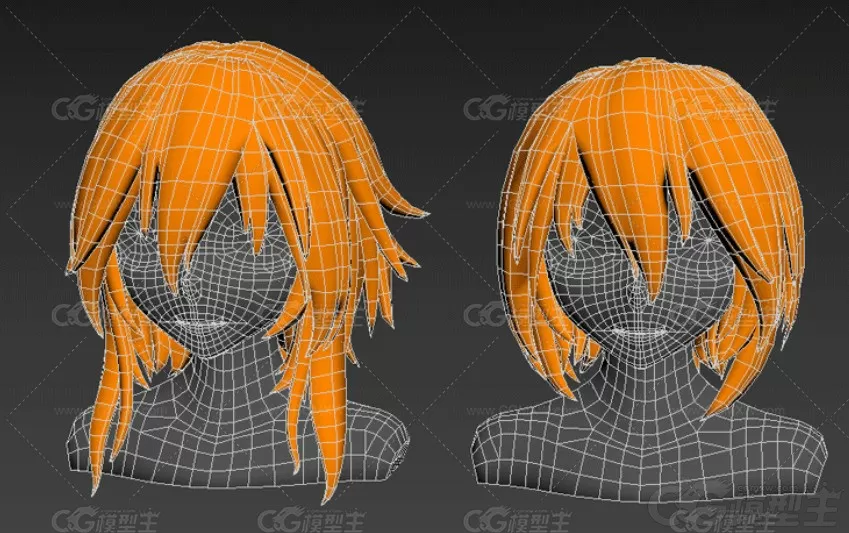 动漫风女孩头发C4D短发发型 头发Blender可爱FBX OBJ格式Lowpoly卡通3D模型-3