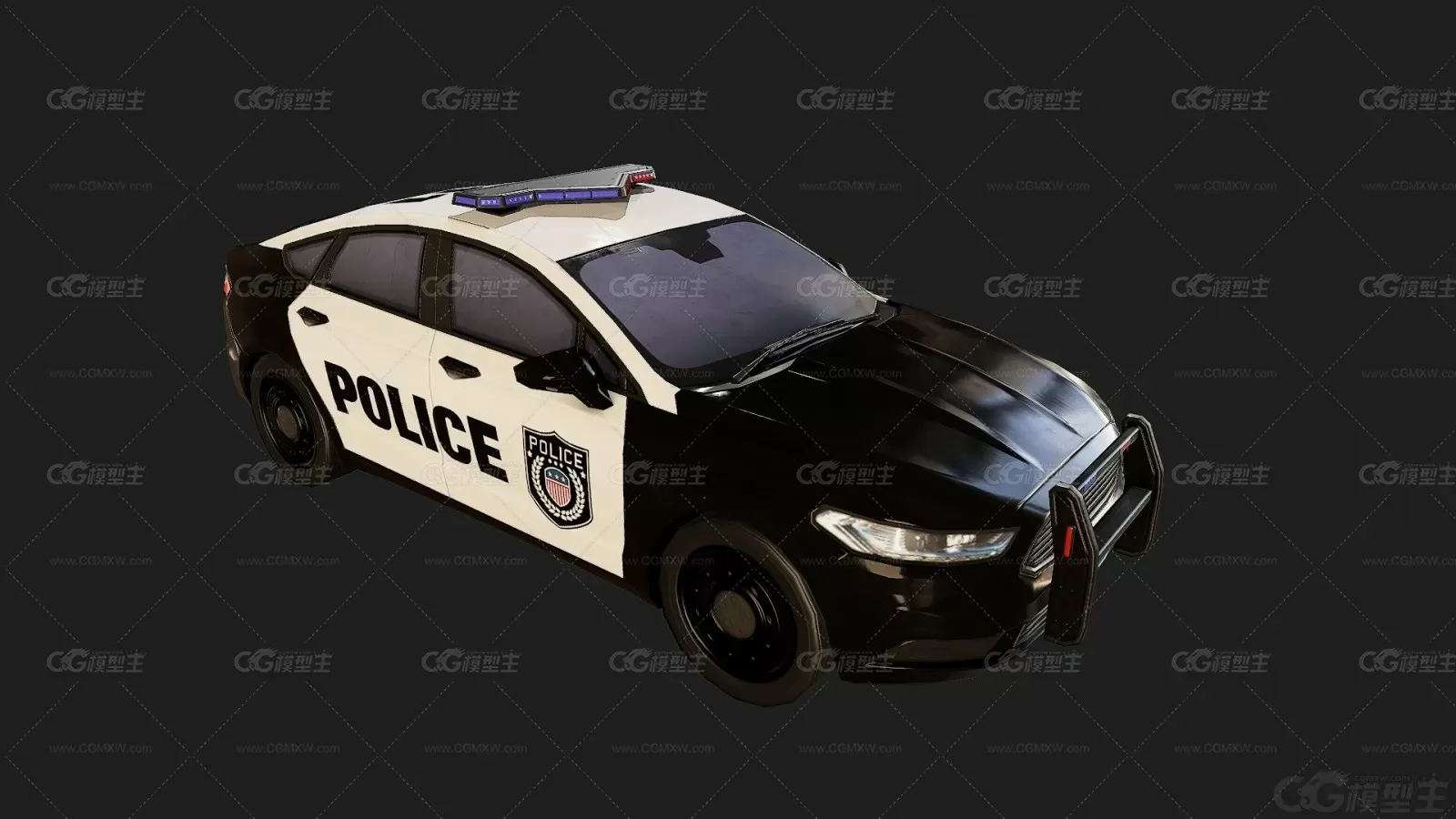 低模 Low Poly 西方警车 警用车辆 交通警车 警用巡逻车3D模型-1