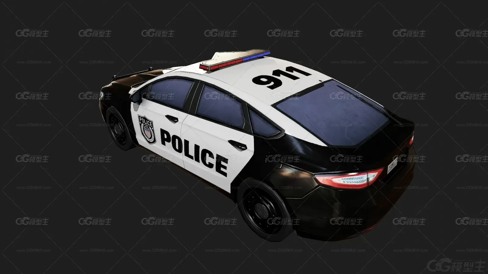 低模 Low Poly 西方警车 警用车辆 交通警车 警用巡逻车3D模型-4