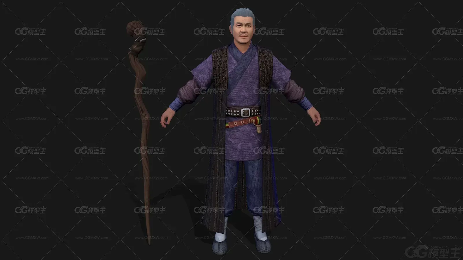 MJ 国风 古装 男 战士 古代人物 老人 老者 老长老 老法师 巫师 武士祭司3D模型-1