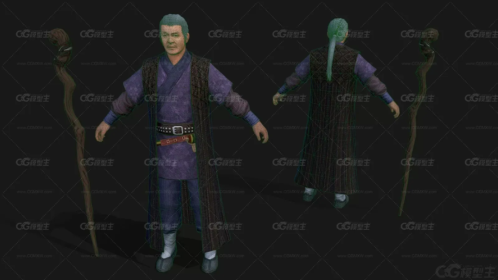 MJ 国风 古装 男 战士 古代人物 老人 老者 老长老 老法师 巫师 武士祭司3D模型-3