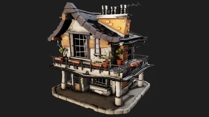卡通蒸汽风格小屋 小阁楼 小别墅 卡通房子 中式建筑 日式建筑3D模型