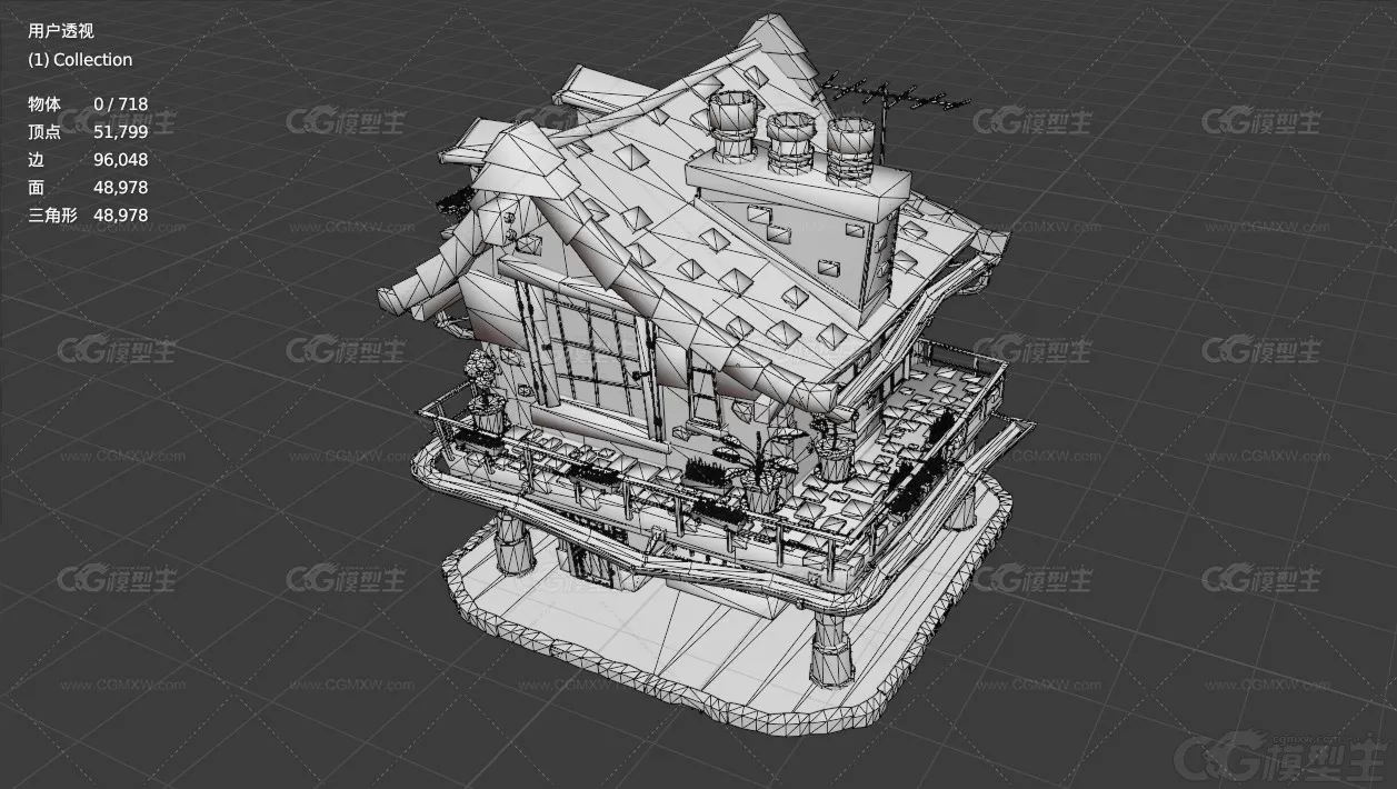 卡通蒸汽风格小屋 小阁楼 小别墅 卡通房子 中式建筑 日式建筑3D模型-7