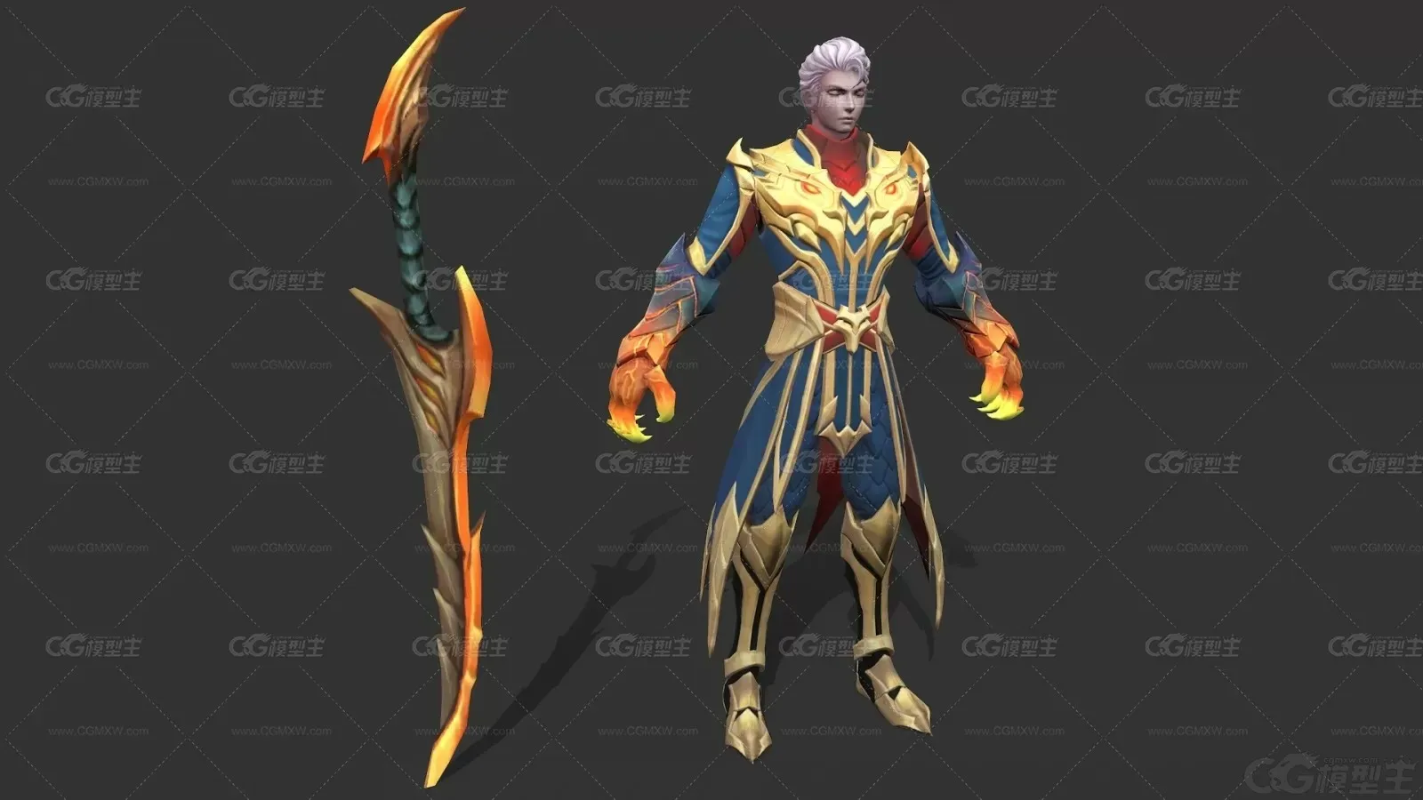 熔岩武士 龙域领主 龙武士 大将军 炎魔战士 刀客王者3D模型-3