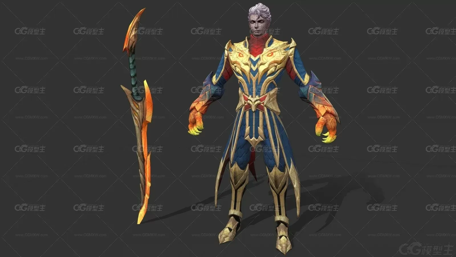 熔岩武士 龙域领主 龙武士 大将军 炎魔战士 刀客王者3D模型-4