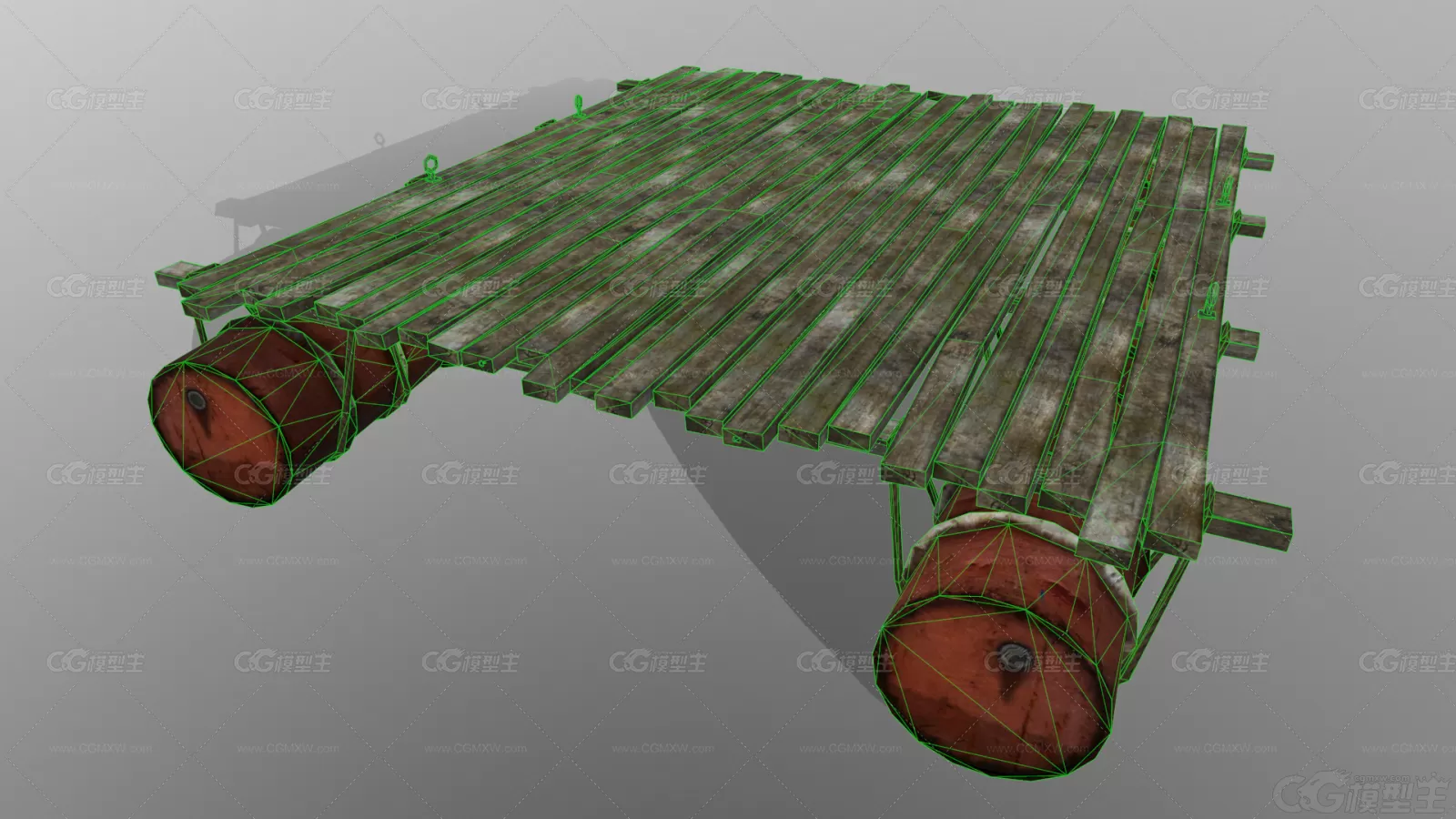 简易木船 平底船 Barge 木筏3D模型-5