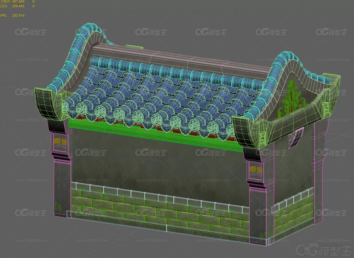 京城小房子 古建房子 影壁墙 石墙 中国风古建筑3D模型-2