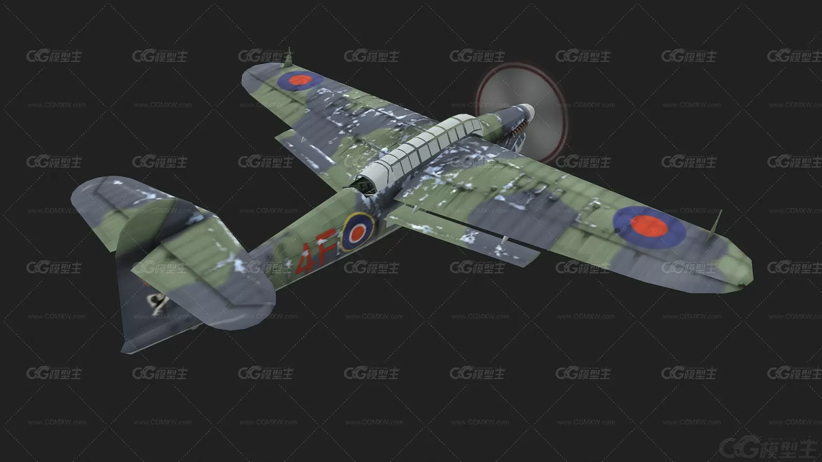 英国二战喷火式战斗机 Spitfire Fighter 喷火 英国 活塞式 战斗机军用飞机3D模型-4