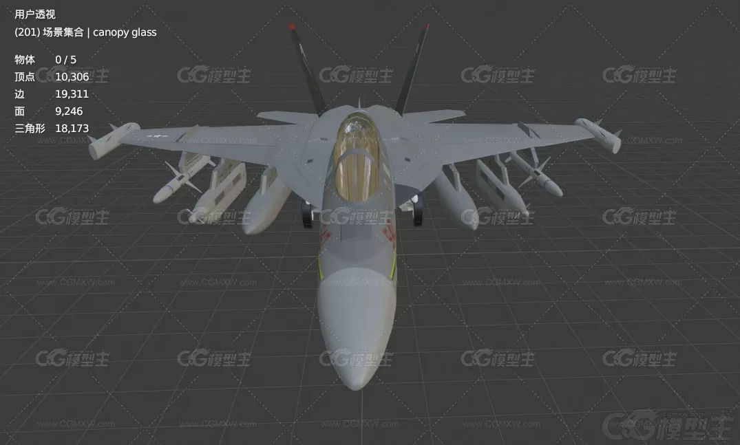 EA-18G 咆哮者 战斗机 飞机 军用飞机 空军 电子干扰战机带驾驶舱lowpoly低模3D模型-5