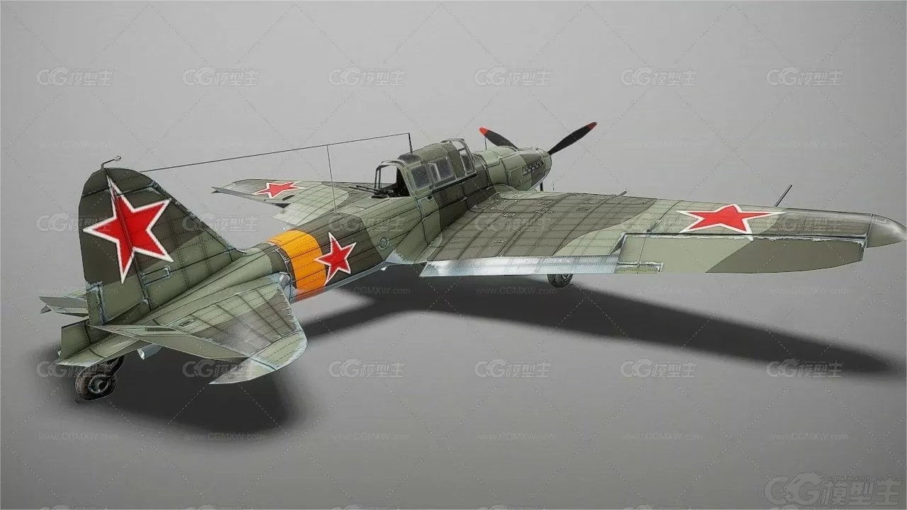 伊尔2攻击机 伊尔-2 1941型 IL2 IL-2型攻击机 黑死神战斗机 二战军用飞机3D模型-2