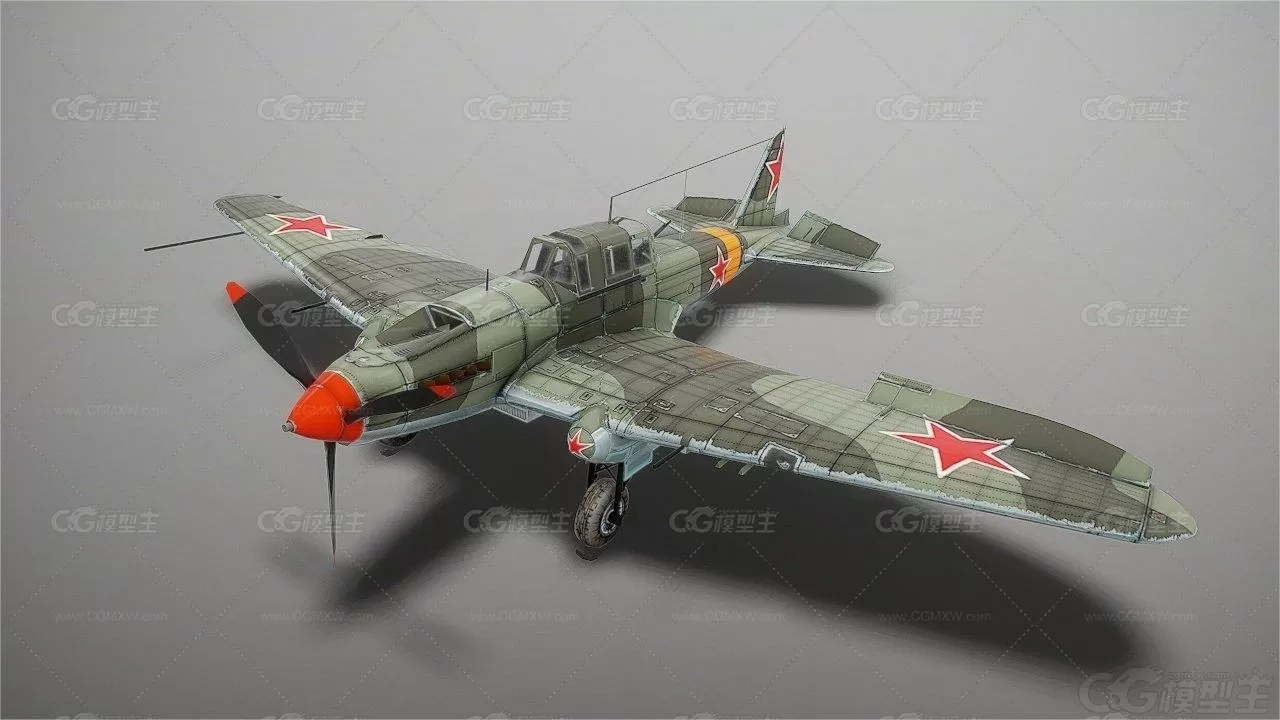 伊尔2攻击机 伊尔-2 1941型 IL2 IL-2型攻击机 黑死神战斗机 二战军用飞机3D模型-3