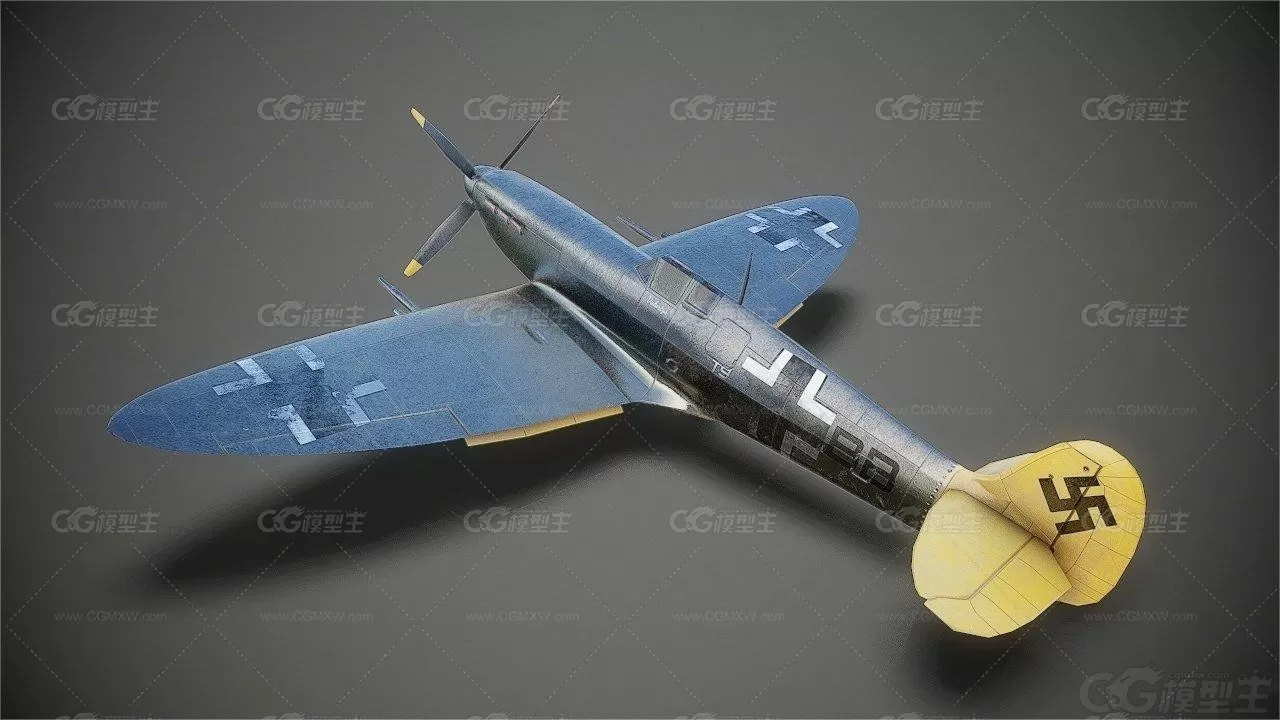 德国spitfire-mk9 喷火MK9 二战 战斗机 轰炸机 空军战斗机 军用飞机3D模型-1